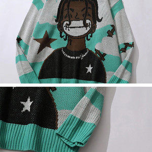 เสื้อสเวตเตอร์ถักลายการ์ตูนอนิเมะแนววินเทจขนาดใหญ่ - Product Image 1