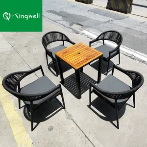 Venta caliente de fábrica de aluminio al aire libre muebles de patio juegos de jardín mesa de comedor de madera de teca y silla conjunto