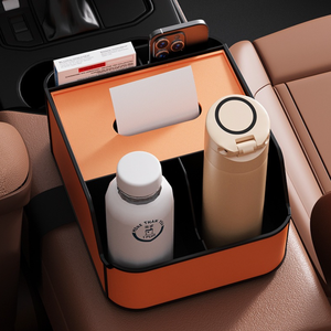 Boîte de rangement pour console centrale avant de voiture en cuir PU, avec porte-mouchoirs, ajustement universel - Product Image 2
