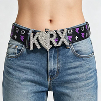 Boucle de ceinture en alliage de zinc de haute qualité et ceinture en cuir avec boucles en forme de cœur entièrement ornées de strass pour ceintures de créateurs unisexes, accessoires de mode