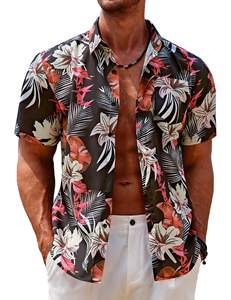 Camisa Hawaiana Elegante para Hombre, Talla XL, Azul Marino, Estampado Floral Tropical, Manga Corta, Secado Rápido, 100% Poliéster, para Vacaciones de Verano - Product Image 2