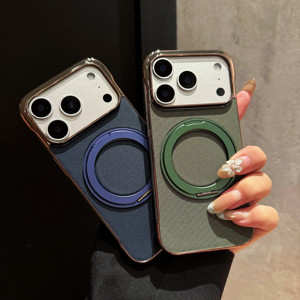 <span class=keywords><strong>Funda</strong></span> de Lujo con Marco Electrochapado y Cubierta de Tela Tejida, Soporte de Anillo Giratorio 360°, Carga Inalámbrica Magnética para <span class=keywords><strong>iPhone</strong></span> 17 Pro Max 16 - Product Image 5