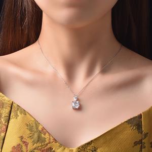 925 plata esterlina rodio plateado Cubic Zirconia CZ Asscher corte solitario colgante collar - Product Image 6