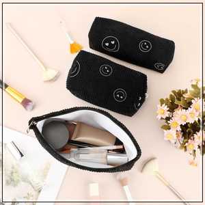 Wholesale <b>Makeup</b> Bag-3pcs Smile Face Corduroy Cosmetic Bag Zipper Interior Waterproof Pencil <b>Case</b> - Product Image 2