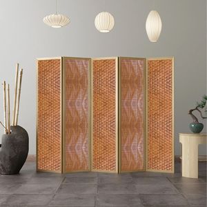 Bamboo Woven Folding Screen Amber Color Solid Wood Frame Chinese Style Room Divider For Tea Room Home Office Hotel - Product Image 4