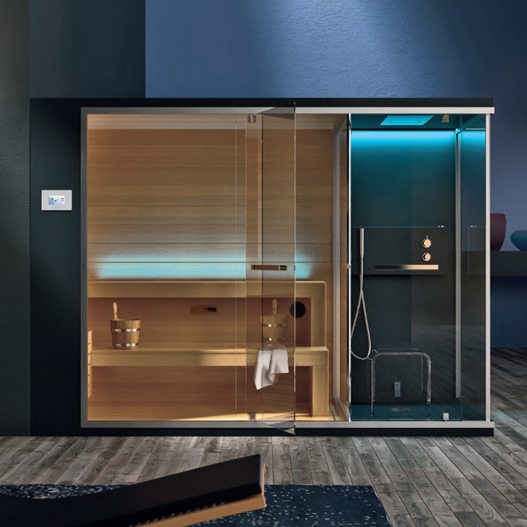 Cabine de sauna avec cabine de douche à vapeur intégrée, expérience spa de luxe, idéale pour la santé et la détente