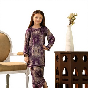 Kids Clothing 2026 -Wholesale Girls Purple Floral Cotton Kurta <b>Loose</b> Fit Round Neck Long Sleeve Modest Daily <b>Dress</b> 100% quality - Product Image 2
