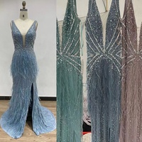 2022 nouvelles robes de soirée sirène perles faites à la main avec plumes Sexy fendu longues robes de soirée pour les femmes fête
