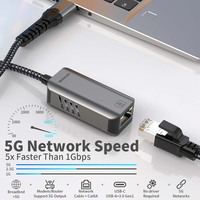 Adaptador Ethernet USB 3,0 Tipo C 5Gbps 2 en 1 RJ45 Tarjeta de red con cable Adaptador LAN de 5000Mbps para computadora portátil Macbook Teléfono celular externo