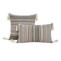 Housse de coussin décorative 100 % polyester avec pompons pour canapé, housse de coussin lombaire douce et décorative NLS14796
