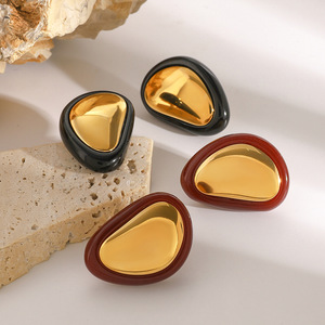 Stud <b>Earrings</b> 18k Gold Stainless Steel <b>Red</b> Geometric Design Fashion Jewelry For Women - Product Image 2