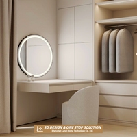 Meubles de chambre à coucher et de dressing modernes et minimalistes sur mesure, couleur crème, avec éclairage LED linéaire, banc rembourré et armoires pour les maisons américaines