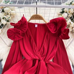 Blus Wanita Elegan Warna Pink dengan Lengan Ruffle - Atasan Lengan Balon Berlipit untuk Pesta & Pakaian Kasual - Product Image 6