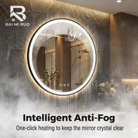 Miroir de salle de bain LED rond intelligent avec haut-parleur Bluetooth, cadre noir, anti-buée, miroir de maquillage à intensité variable, miroir musical, fabrication OEM