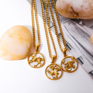 Collana con Ciondolo Circolare dei 12 Segni Zodiacali, Zircone e Conchiglia, Creativa e Semplice, Impermeabile, in Acciaio al Titanio, Gioiello per Feste - Product Image 4
