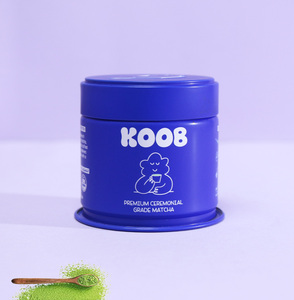 Hộp thiếc đựng trà matcha nhỏ tròn, màu ngà và xanh đậm, đóng gói tùy chỉnh có nắp kín - Product Image 3