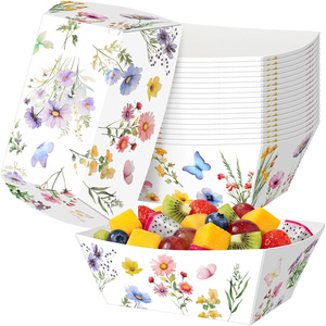 Bandejas de Papel Desechables con Diseño Floral Acuarela para Snacks, <span class=keywords><strong>Palomitas</strong></span> y Fiestas de Primavera, Cumpleaños y Té - Product Image 1