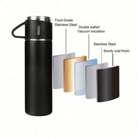 Ensemble cadeau de tasse thermique isolée sous vide à double paroi en acier inoxydable de 500 ml avec 2 couvercles supplémentaires, isolation de 12 à 24 heures, écologique