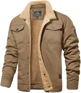 셰르파 플리스 남성 턴다운 칼라 겨울 면 재킷, 트러커 파카 그린 전술 카고 코트 의류 남성 오버코트