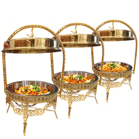 Chauffe-Plat Commercial 9L en Acier Inoxydable, Réchaud de Buffet à Gaz/Combustible Réglable Golden Key CF25 avec Support Suspendu pour Aliments