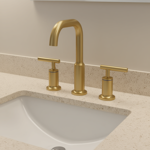 Robinet de lavabo à 3 trous et 2 poignées, finition or brossé, pour salle de bain - Product Image 2