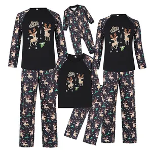 2023 new Christmas Family pigiama Set Black Set Deer Print Matching Family pigiama