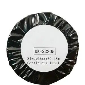 Cuộn Nhãn DK-22205-62 Mm X 30.48 M-Miếng Dán Nhạy Nhiệt Màu Trắng Trên Nền Đen Cho Máy In Brother QL