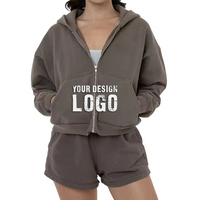 Sweat-shirts à capuche sport pour femmes à épaules tombantes personnalisés de haute qualité, vente en gros OEM, sweat-shirts à capuche en coton lourd pour femmes, fermeture éclair intégrale
