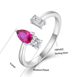 Bague ouverte de grand-mère plaquée en argent Sterling 925 pour femme, anneau réglable en Zircon rouge et blanc en forme de <span class=keywords><strong>goutte</strong></span> <span class=keywords><strong>d</strong></span>'<span class=keywords><strong>eau</strong></span> - Product Image 5