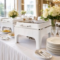 Liyunda – Présentoir alimentaire semi-orné de dorure 6L, en acier inoxydable, pour buffet, chauffe-plats carré pour fêtes et buffets