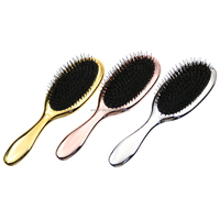 Brosse à Cheveux Ovale en Métal Doré à Petits Poils de Sanglier Anti-Statique pour Massage du Cuir Chevelu et Extensions Capillaires