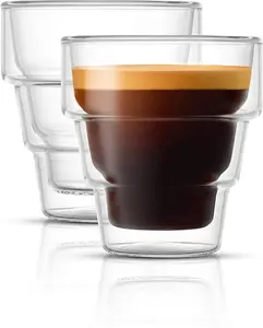 Doppelwandige Espresso gläser 4er-Set Espresso tassen Stapelbare thermisch klare Espresso maschine und Kaffee maschine Glas becher