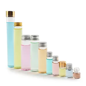 5ml to 110ml Small Size Transparent Thin Round Shape Tube Type Glass Bottle Liquid Container Glass Bottle with Metal L