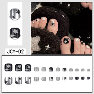 24 pièces <span class=keywords><strong>blanc</strong></span> doux Cool Flash Star Design Nail Art <span class=keywords><strong>faux</strong></span> ongles pièces <span class=keywords><strong>pied</strong></span> armure inspiré par Ins vent pour fille chaude - Product Image 2