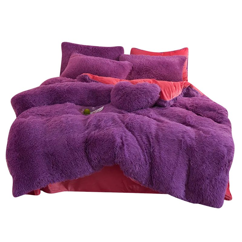 IDOTEX Dropshipping New style Purple Luxury Plush Shaggy Ultra Soft Crystal Velvet Duvet Cover fluffy bed sets Fluffy bedding set