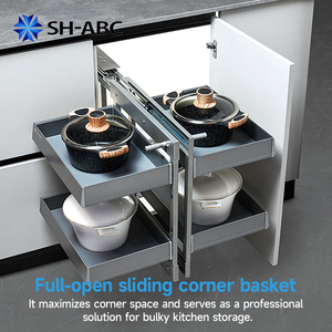 Cesta Extraíble de Aluminio SH-ABC para <span class=keywords><strong>Esquina</strong></span>, Organizador Deslizante para Debajo del Fregadero de <span class=keywords><strong>Cocina</strong></span>, Cajón de Acero al Carbono para Muebles - Product Image 1