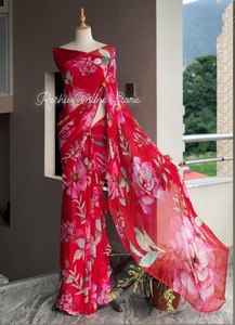 Tendance Tendance Georgette Saree Moderne Indien Broderie Travail Doux Banarasi Soie Sari pour Fêtes Style Ethnique - Product Image 3