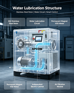 มอเตอร์แม่เหล็กถาวร APCOM VSD คอมเพรสเซอร์สกรูแบบหล่อลื่นด้วยน้ำ ไม่ใช้น้ำมัน 10 แรงม้า 15 กิโลวัตต์ คอมเพรสเซอร์ไร้น้ำมันแบบเงียบสำหรับขาย - Product Image 6