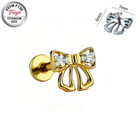 Freya Fashion Zircon Butterfly Earrings Labret Studs G23 Titanium Piercing Jewelry Tragus Snug Designer Earrings for Girls Gift