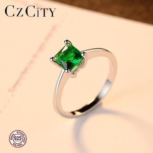 CZCITY Eleganti Anelli in Argento Sterling 925 per Donne con <span class=keywords><strong>Smeraldo</strong></span> Artificiale e Zircone <span class=keywords><strong>Anello</strong></span> di Fidanzamento - Product Image 4