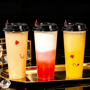 Vasos de Plástico Desechables Resistentes con Tapas, Vasos de Plástico Personalizados con Tapas para Bebidas Frías y Refrescos - Product Image 1