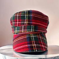 Gorras de Tartán Rojas y Verdes al por Mayor, Gorras de Navidad Vintage para Mujer