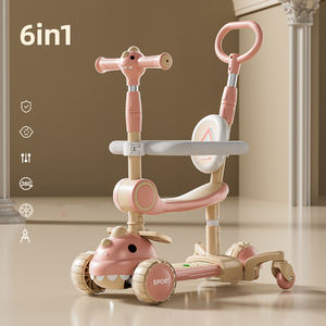 XCD-1688 Розовый оптовый самокат с большими колесами, пластиковый, трехколесный, регулируемый, с принтом и мигающими огнями, для детей от 2 до 13 лет - Product Image 5