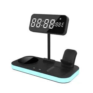 Hot Factory Direct Price 5 in 1 Wireless Charger Stand Fast Wireless Charging Dock with Color Lamp Clock for iPhone Apple Watch