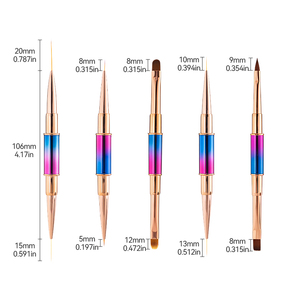Lot de 5 pinceaux à ongles à manche métallique dégradé, double tête ovale, poils en nylon doux pour la conception d'ongles haut de gamme en salon - Product Image 3