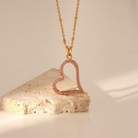 Collier coeur zircon rose fournisseur d'or bijoux en acier inoxydable plaqué or 18 carats joyeria acero