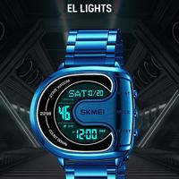 Jam Tangan Pria SKMEI 2298 Fashion Casual Emas LED Digital Sport Desain Unik Stainless Steel Tahan Air 30M