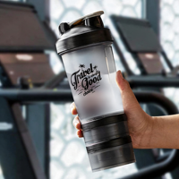 Bouteilles de shaker de sport en plastique personnalisées avec logo, 500 ml, 3-en-1, étanches, sans BPA, pour la musculation