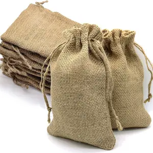 Sacchetto di iuta con filo di cotone marrone in cotone con stringhe regalo di natale con Logo personalizzato