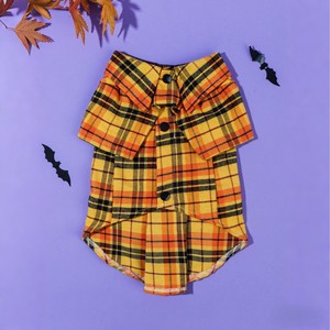 Camisa a cuadros para mascotas, disfraz de poliéster naranja para perros y gatos, ropa festiva con frente abierto - Product Image 3